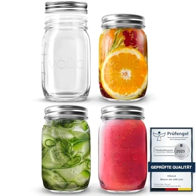 Afbeelding van volila Mason Jar met deksel 490 ml (4 stuks) glazen pot voor luchtdichte afdichting overnight oats Jar, Pickles, potten