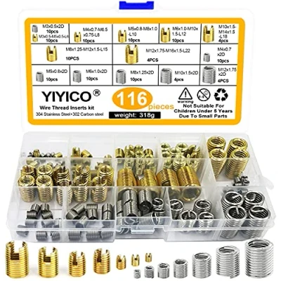 Afbeelding van YIYICO M3, M4, M5, M6, M8, M10, M12, zelftappende inzetstukken, combi set, 116 stuks, voor reparatie, schroefdraad