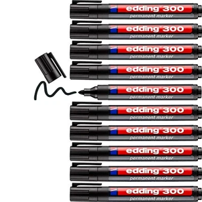 Afbeelding van Edding 300 permanente marker, kunststof behuizing, ronde punt, zwart, 10 stuks