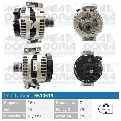 Afbeelding van MEAT &amp; DORIA 5510519 Dynamo / Alternator 14V 180A MERCEDES BENZ: E Class Saloon, CLS Coupe, T modell