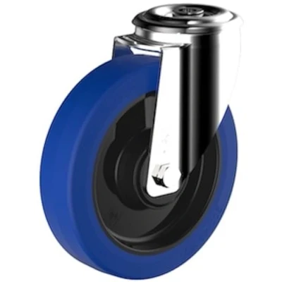 Afbeelding van Zwenkoogwiel diameter 100 mm blauw elastisch rubberen wiel 180 kg