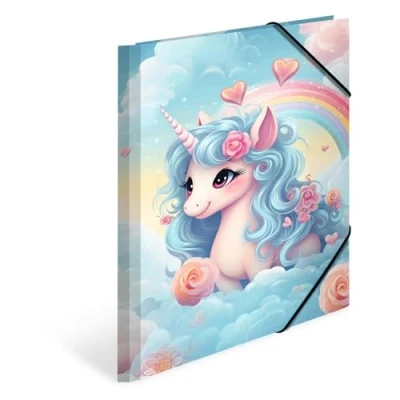 Image de HERMA Classeur A4 Happy Licorne, chemise à élastique en carton avec motif de maternelle, élastique, rabat intérieur et impression intérieure pour garçons, filles enfants