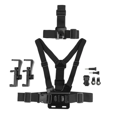 Afbeelding van MOJOGEAR A02 Head &amp; Chest Strap Kit voor GoPro en smartphone Bevestig op je borst of hoofd Inclusief telefoonhouder Zwart