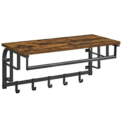 Afbeelding van Wandkapstok Industrieel Garderoberek met Plank Wandrek 5 haken Stang Vintage 66 x 27 30 cm