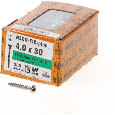 Afbeelding van Heco spaanplaatschroeven lenskop RVS A2 pozidriv FIX plus 4.0x30mm (per 200 stuks)