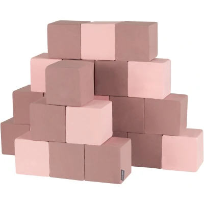 Afbeelding van KiddyMoon Zachte blokken voor baby&#039;s, 24 delig, bouwkubus van schuim, 14 cm, blokjes: heide roze
