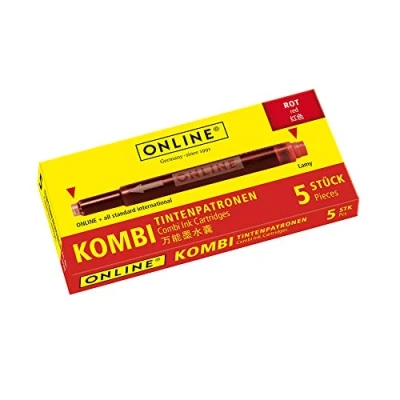 Image de ONLINE 5x Recharges d&#039;encre pour stylos plumes I compatible avec LAMY, Pelikan etc encre rouge cartouches universelles stylo à plume et roller cartouches, non effaçable