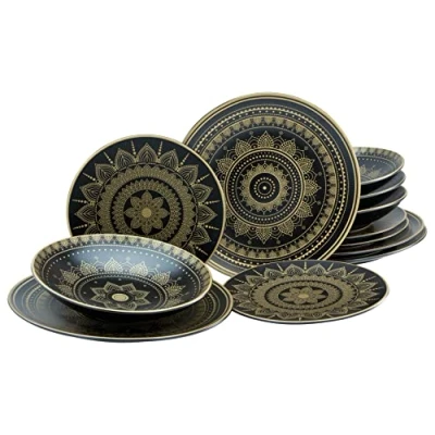 Afbeelding van CreaTable 23588 serie MANDALA Gold 12 delige serviesset, zwart