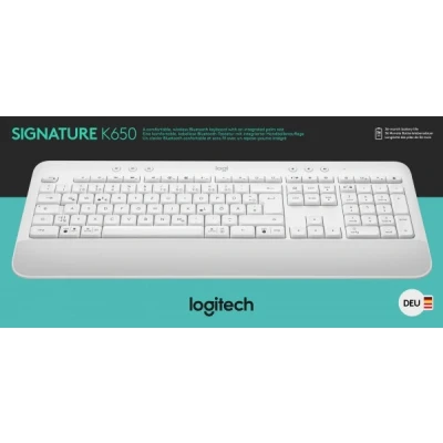 Afbeelding van Logitech Keyboard K650, Wireless, Bolt, Bluetooth, white Signature, DE, Retail