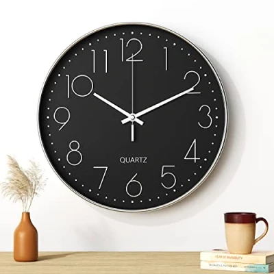 Afbeelding van Uootach wandklok, 30 cm, moderne stille kwartsuurwerk, modern minimalistisch design, voor woonkamer, keuken, kantoor, slaapkamer (zilverkleurig karakter)