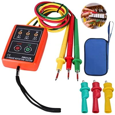 Afbeelding van Draaiindicator Tester Metaaldetector: fasetester Draaiveldmeetapparaat AC 60 V 600 V, 3 fasen fase rotatietester met krokodillenklemmen en geluidsweergave