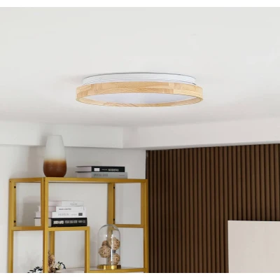 Afbeelding van Lindby Slimme plafondlamp met dimmer 1licht Hout, kunststof, metaal H: 7.5 cm wit, licht hout Inclusief lichtbron