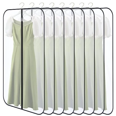 Afbeelding van GoMaihe Kledinghoezen om op te hangen, 8 stuks kledinghoezen, 60 x 140 cm, kledinghoes, transparant, stofdicht, waterdicht, met ritssluiting voor overhemd, pak, jassen, zwart