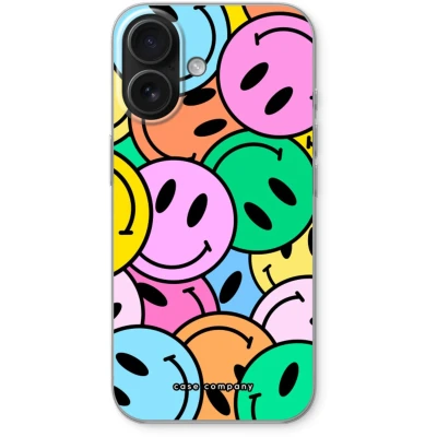 Afbeelding van Case Company® hoesje geschikt voor iPhone 16 Smiley N1 Soft Cover Telefoonhoesje Bescherming aan alle Kanten en Schermrand