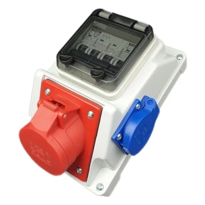 Afbeelding van RoadEu Combi wandcontactdoos 16A 5P 1x 230V met C16A stroomonderbreker. Stroomverdeler IP44