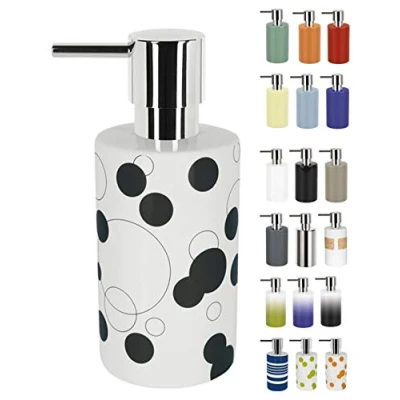 Afbeelding van Spirella Vloeibare zeepdispenser &quot;Tube&quot; porselein lotiondispenser met doseerder van verchroomd ABS, inhoud 300 ml (diameter x H): 7 16 cm zwart bubbelpatroon