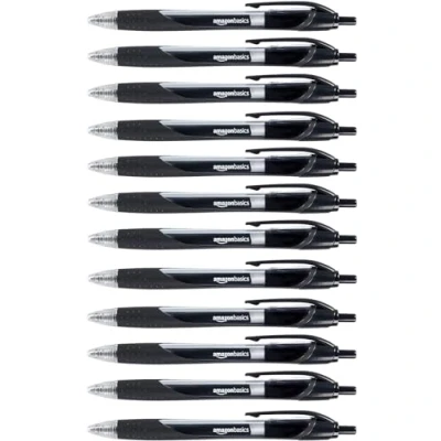 Afbeelding van Amazon Basics Gelpen, intrekbaar, fijne punt, zwart, 12 stuks