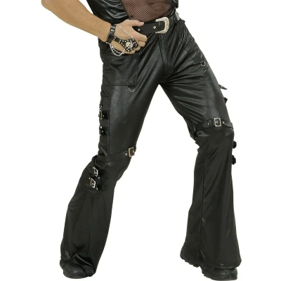 Afbeelding van Widmann Aso &amp; Biker New Kids Kostuum Zwarte Leren (Lederlook) Broek Met Sluitingen Man Zwart Small Carnavalskleding Verkleedkleding