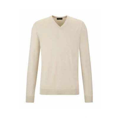 Afbeelding van Falke Basic NEW Merino Vneck Trui, Heren, Maat: XXL, Beige mel