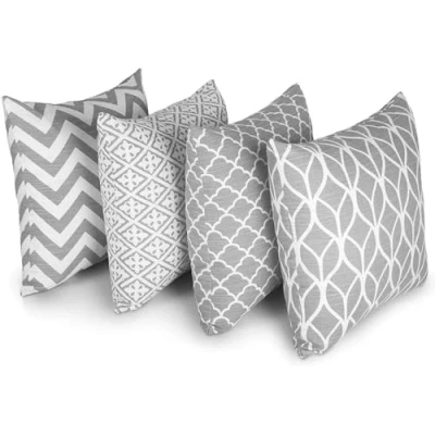 Image de Penguin Home® Ensemble de 4 Housses Coussin Carré Double Face, 45 cm Longueur x Largeur, Gris