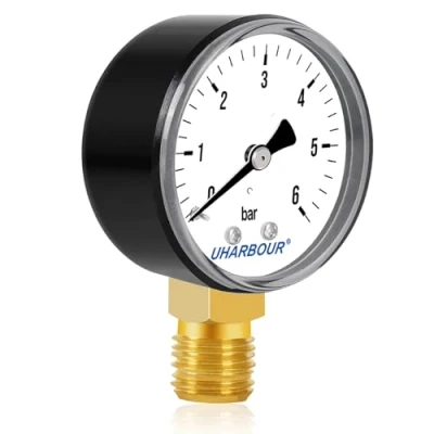 Afbeelding van UHARBOUR Watermanometer 0 6 bar, manometer 1/4 inch, persluchtmanometer, onderste houder, inch BSP messing aansluiting