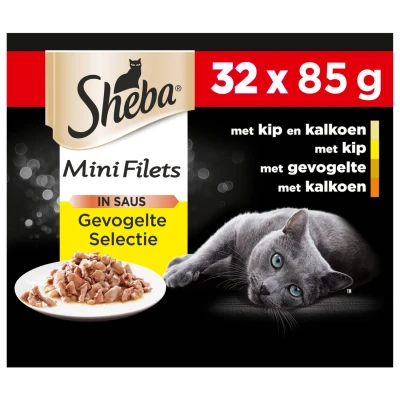 Afbeelding van Sheba Mini Filets In Saus Maaltijdkuipjes Multipack Kattenvoer Gevogelte 32x85 g