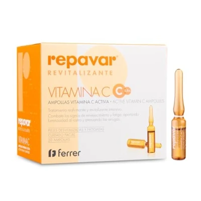 Afbeelding van Repavar Revitaliserend actieve verzorging met vitamine C voor het gezicht voorkomt veroudering intensieve verstevigende en revitaliserende behandeling 20 ampullen van 1 ml