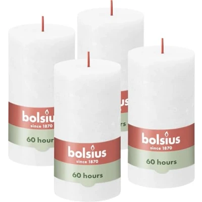 Image de Bolsius Bougies pilier rustiques Shine 4 pcs 130x68 mm Blanc nuageux