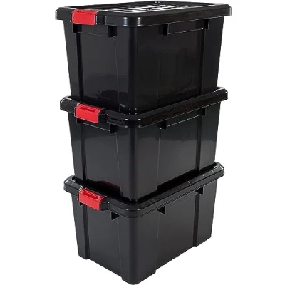 Afbeelding van IRIS Powerbox Opbergbox 50L Kunststof Zwart/Rood Set van 3