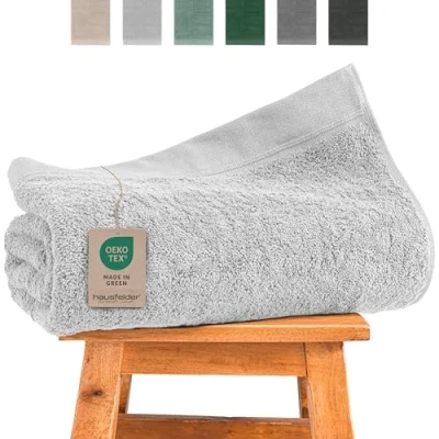 Afbeelding van Hausfelder Saunahanddoek, 80 x 200 cm, premium kwaliteit, 500 g/m², grote saunahanddoek voor dames en heren, 100% katoen, Ökotex gecertificeerd (80 lichtgrijs)