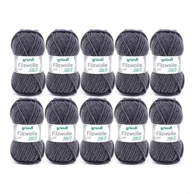Afbeelding van Gründl Effen viltwol (wol voor vilten, breien en haken, garen 100% scheerwol, 50 g/m/50 m, naalddikte: 8 9, 10 x g), antraciet, 31 32 7,5 cm