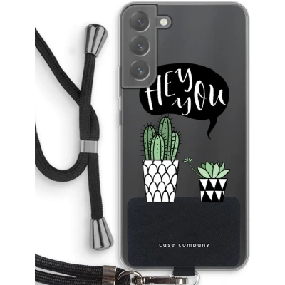 Afbeelding van Case Company® hoesje met Koord geschikt voor Samsung Galaxy S22 Plus Hey you cactus Telefoonhoesje Zwart Bescherming aan alle Kanten en Over de Schermrand