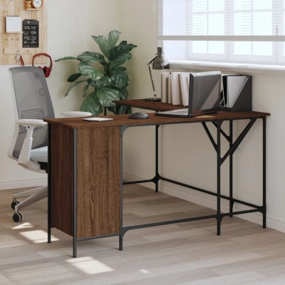Afbeelding van Bureau 141x141x75 cm bewerkt hout bruineikenkleurig
