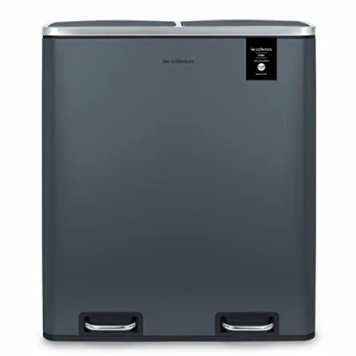 Image de Les Collectors Poubelle de Tri à pédale N906 Capacité 60 L, 2 compartiments 30 Résistante, Cuisine, Seaux Amovibles, Recyclage, sélectif, Fermeture Couvercle silencieuse, Gris Bleuté