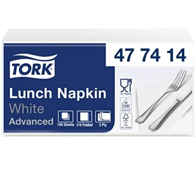 Afbeelding van Tork Soft Lunchservet Wit, 1/4 gevouwen, 3 laags, 33 x cm, 10 150 servetten, 477414