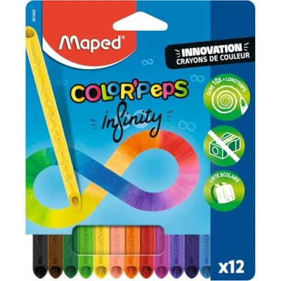 Afbeelding van Maped Color&#039;Peps Infinity kleurpotloden 100% vulling, bruikbaar geen afval zonder slijpen zeer duurzaam ergonomische driehoekige vorm etui met 12 potloden