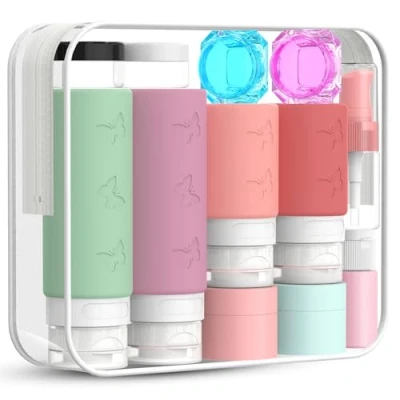 Afbeelding van 26 delige reisfles van siliconen, reisset, vliegtuig, reiscontainer, 100 ml/60 ml, TSA goedgekeurde reisfles, navulbaar en lekvrij, voor shampoo, crème, Liquidi e Lotion