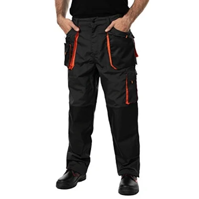 Afbeelding van MAZALAT Werkbroek voor heren, met kniezakken. werkkleding, meerdere zakken, grote maat S XXXL, herenkleding, hoge kwaliteit, 60, Zwart/Oranje