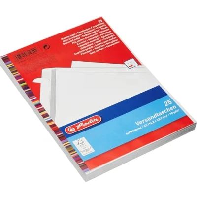 Image de Herlitz enveloppe sac c5, adhésive, sans fenêtre, blanc bois, 90 g m2, intérieur gris, poids 7 contenu 25 pièces dans