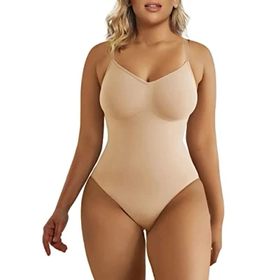 Afbeelding van SHAPERX Shapewear bodysuit voor dames, naadloos, met verstelbare bandjes, Beige