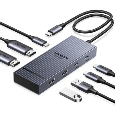 Image de UGREEN Revodok Pro 207 Docking Station Hub USB C Dual HDMI 4K 60Hz PD 100W 7 en 1 Accueil Adaptateur Multiports 2A2C 10Gbps Extension 2 Écrans Différents pour Windows
