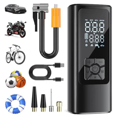 Afbeelding van HOVVIDA Draagbare elektrische luchtpomp, mini bandenpomp, draadloze luchtcompressor, 150 psi (10,3 bar), 5 V, automatische uitschakeling, 4200 mAh, led, voor auto, motorfiets, fiets, bal