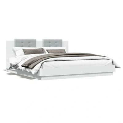 Afbeelding van vidaXL Bedframe met hoofdbord en LED verlichting wit 180x200 cm
