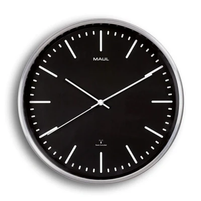 Image de Maul Fly horloge murale radiocommandée en aluminium avec cadran noir (Ø 30,5 cm) gris argenté