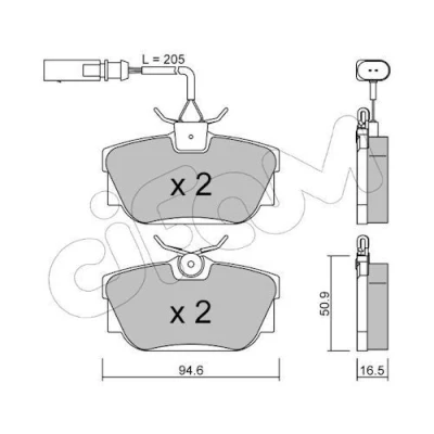 Afbeelding van CIFAM 822 346 2 Remblokkenset Incl. slijtage waarschuwingscontact VOLKSWAGEN: Transporter 4 Bus, 4, SEAT: Alhambra I