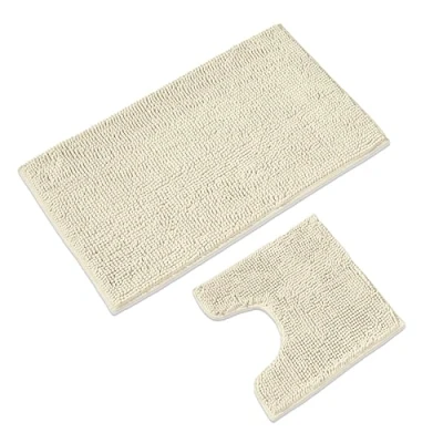Afbeelding van WohnDirect Badmatten, 2 stuks wc mat (45 x 45 cm), badmat (50 80 cm) antislip badkamermat wasbaar met uitsparing crème