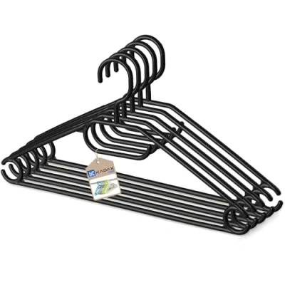 Afbeelding van KADAX 5 stuks kleerhangers van kunststof, 360 graden draaibare haken, getande schouders, broekstang, ruimtebesparend, antislip, voor overhemd, broek, rok, jas, zwart