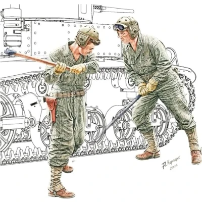 Afbeelding van 1:35 MiniArt 35481 WWII U.S. Tank Chassis Repair Crew 2 Figuren met Gereedschap Plastic Modelbouwpakket