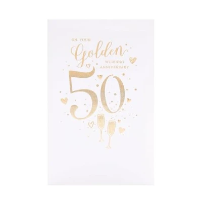 Afbeelding van UK Greetings Gouden bruiloftskaart 50e huwelijksverjaardag kaart verjaardagskaart voor koppels, meerkleurig, 553661 0 1
