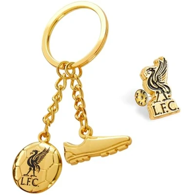Afbeelding van Liverpool FC sleutelhanger en pin badgeset, uitrusting van de supporters cadeau voor heren, Goud, Eén maat